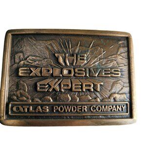 Belt Buckle Atlas Powder Company Explosives Experts Rodeo Western‎ Boom Vtg